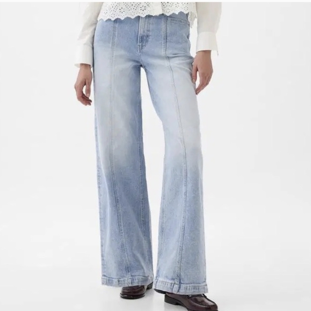 Gap Wide Leg High Rise Stride Ankle Light Denim Jeans 27/4P - Picture 2 of 9